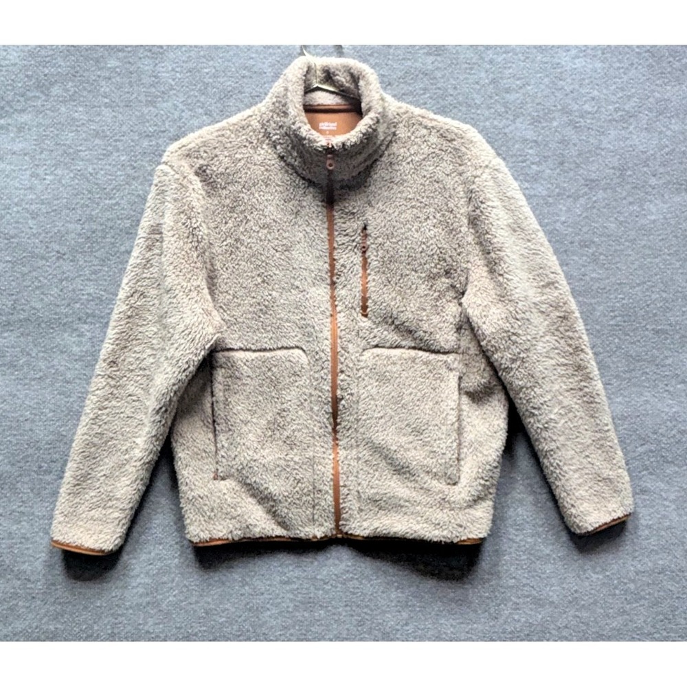 Girlfriend Collective Teddy Sherpa Fleece Full Zip Jacket Mock Neck Small Tan